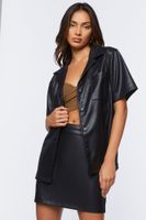 Women's Faux Leather Shirt & Mini Skirt Set in Black Small