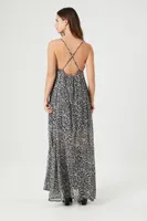 Women's Abstract Print Crisscross Maxi Dress in Black/White Medium