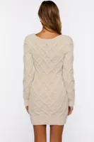 Women's Fuzzy Knit Sweater Mini Dress in Light Grey Large