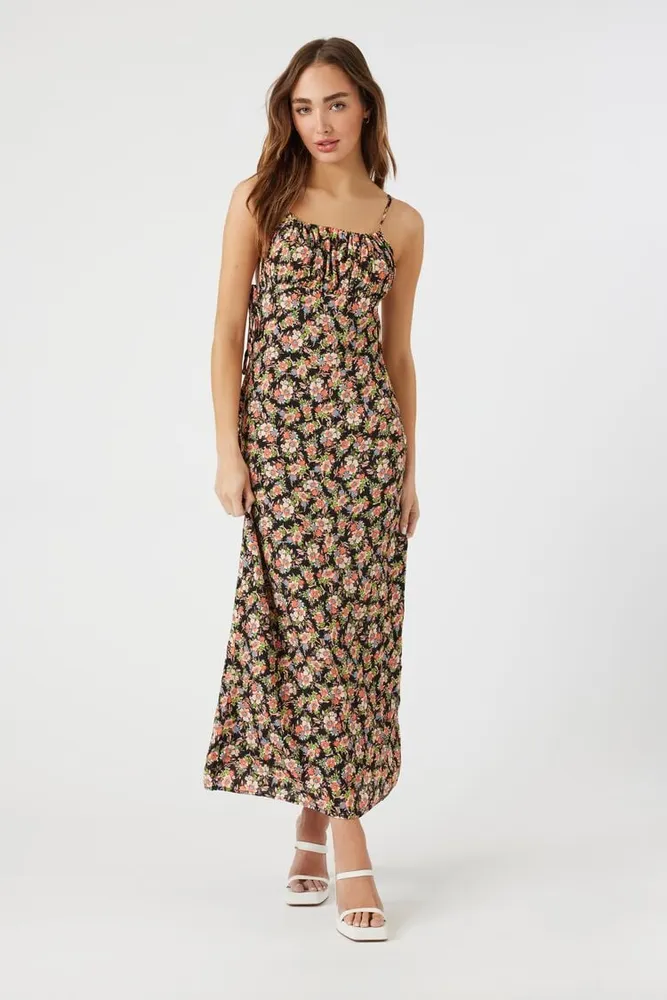 Women's Floral Print Cami Maxi Dress in Black Small