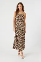 Women's Floral Print Cami Maxi Dress in Black Small