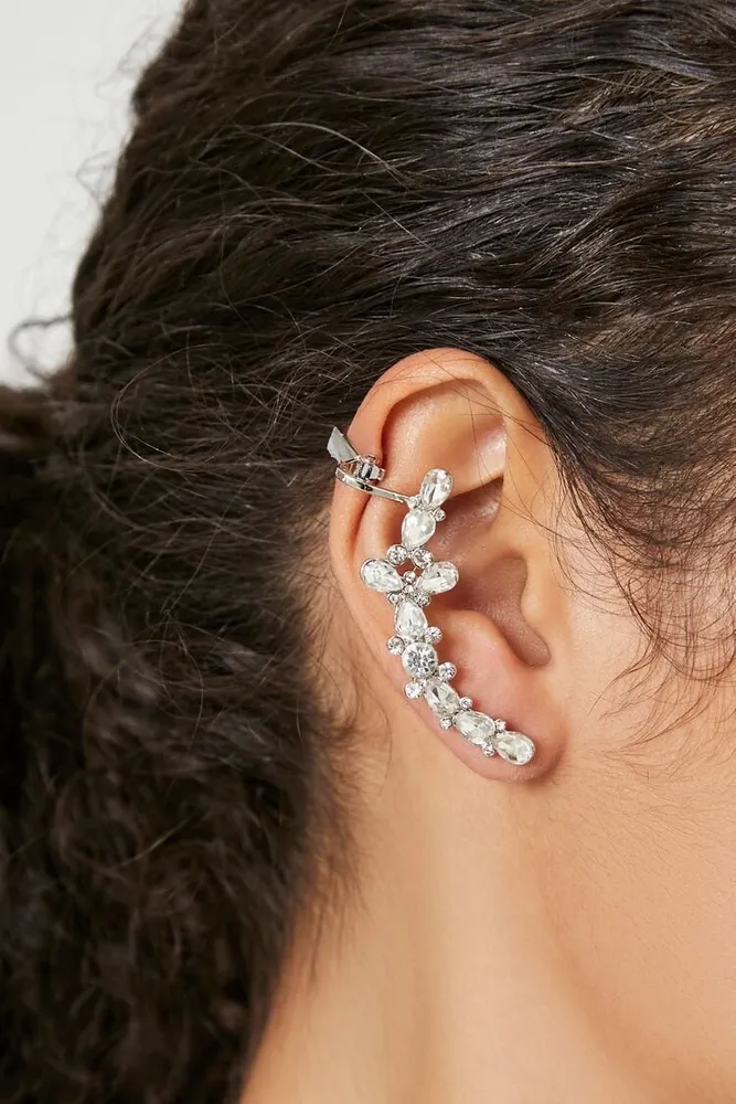 Women's Faux Gem Ear Crawlers in Silver