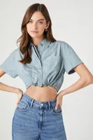 Women's Cropped Toggle Drawstring Shirt in Blue Mist Small