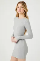 Women's Long-Sleeve Bodycon Mini Dress in Heather Grey, XS