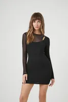 Women's Mesh Combo Cutout Mini Dress in Black Small