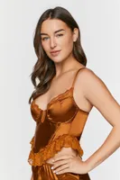 Women's Satin Lace-Trim Lingerie Corset in Root Beer Small