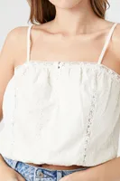 Women's Eyelet Button-Front Cropped Cami White