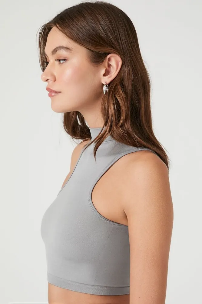 Women's Seamless Cutout Cropped Halter Top in Harbor Grey Medium
