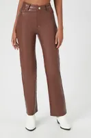 Women's Faux Leather High-Rise Straight Pants in Brown Medium