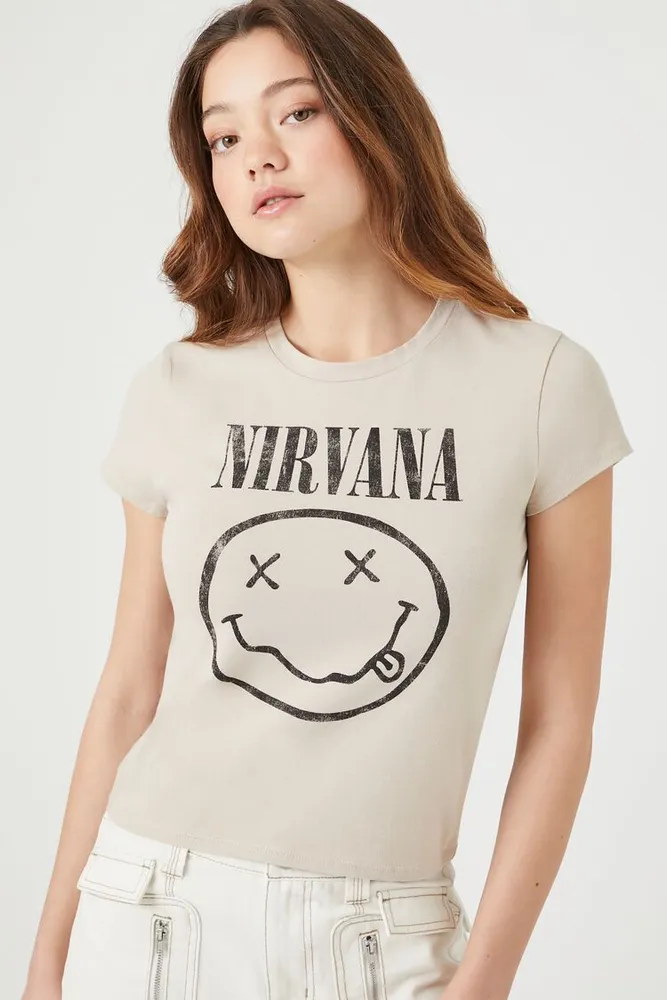 Women's Nirvana Graphic Crew T-Shirt Taupe/Black