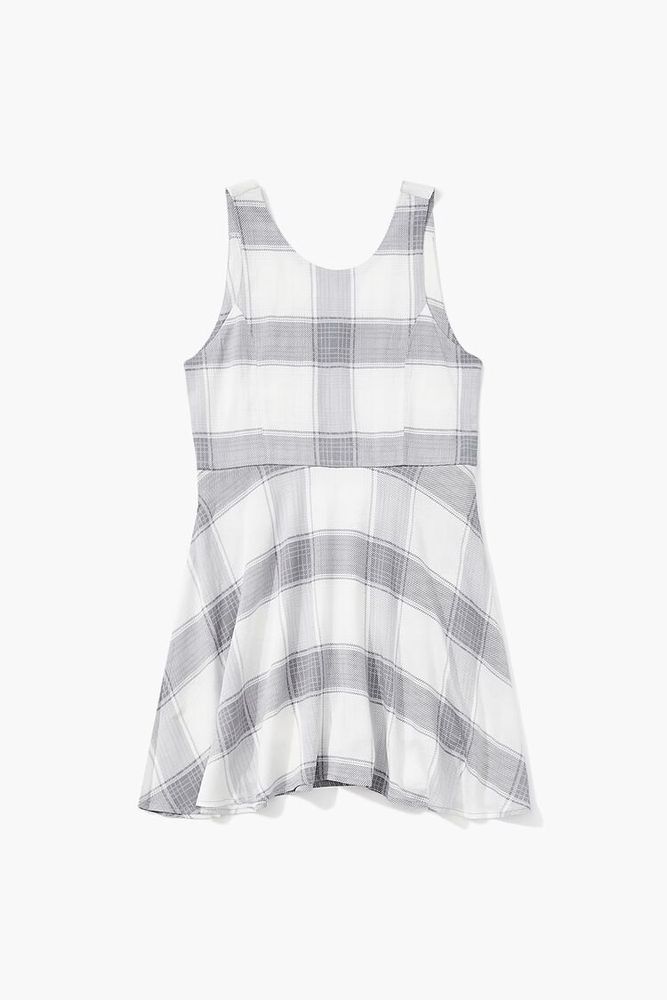 Girls Plaid Romper (Kids) in Cream/Grey, 13/14