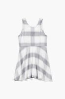 Girls Plaid Romper (Kids) in Cream/Grey, 11/12