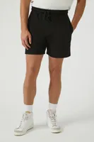 Men Drawstring Cotton-Blend Shorts in Black Large