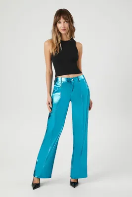 Women's Metallic Wide-Leg Pants Blue