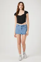 Women's Rib-Knit Hook-and-Eye Corset Crop Top in Black Medium