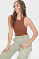 Women's Ribbed Racerback Tank Bodysuit in Carob Medium