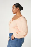 Women's Puff-Sleeve Sweetheart Top in Pale Peach, 0X