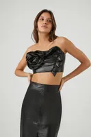 Women's Faux Leather Rosette Tube Top in Black Small