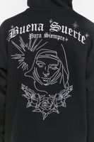 Men Embroidered Buena Suerte Hoodie in Black, XXL