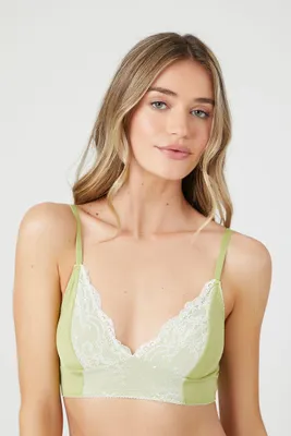 Women's Lace V-Neck Lingerie Bralette in Sage, XL