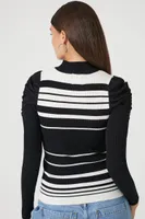 Women's Striped Mock Neck Sweater Black/White