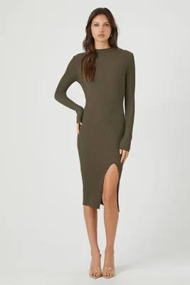 Women's Ribbed Knit Midi Sweater Dress Large