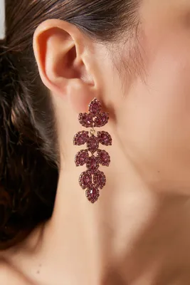 Women's Rhinestone Leaf Drop Earrings in Pink