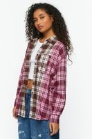 Women's Reworked Plaid High-Low Shirt Brown/Pink