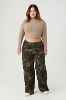 Women's Camo Print Cargo Pants in Olive, 3X