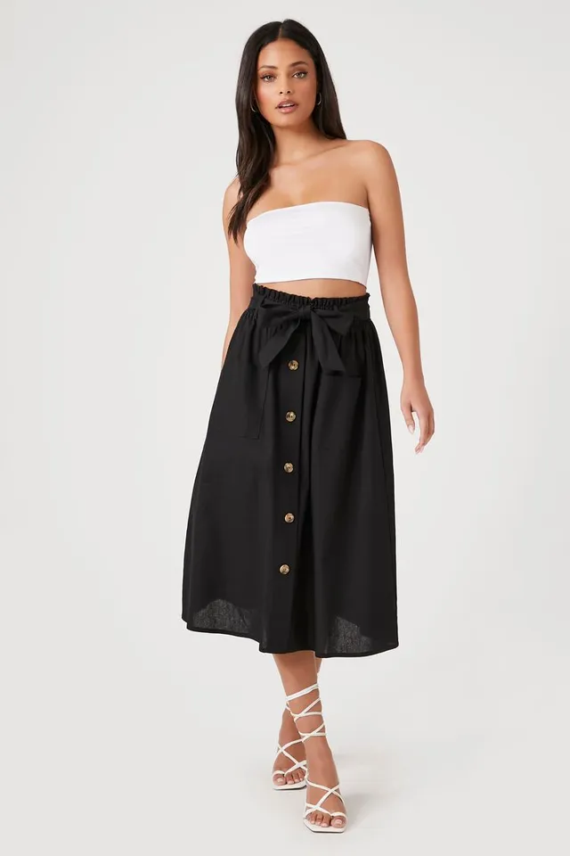 Forever 21 Women's Tie-Waist A-Line Midi Skirt in Black, XS