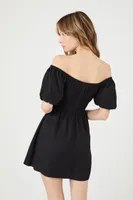 Women's Off-the-Shoulder Peasant Mini Dress in Black Small