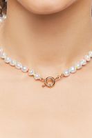 Women's Faux Pearl Necklace in White/Gold