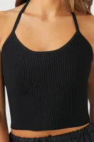 Women's Compact Ribbed Knit Halter Cami in Black Medium