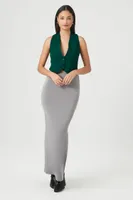 Women's Cropped Button-Front Vest in Emerald, XS