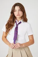 Women's Striped Tie Cropped Shirt in White Medium