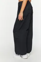 Women's Drawstring Low-Rise Parachute Pants in Black Large