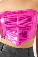 Women's Metallic Cropped Tube Top in Pink Medium