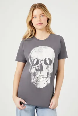 Women's Sunglasses Skeleton Graphic Tee in Charcoal Large