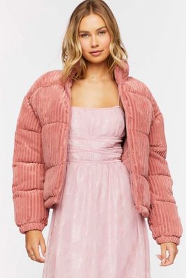 Women's Corduroy Puffer Jacket in Rose Medium