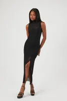 Women's Mesh Turtleneck Maxi Dress in Black Large