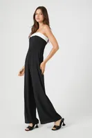 Women's Strapless Wide-Leg Jumpsuit in Black/White Small