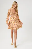 Women's Floral Print Mini Dress in Rust Medium