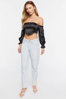 Women's Satin Off-the-Shoulder Crop Top in Black Medium