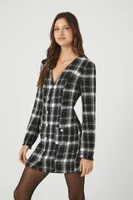 Women's Tweed Plaid Mini Dress in Black/White Small