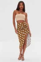 Women's Knotted Polka Dot Midi Skirt in Cigar/Cream Small