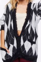 Women's Fuzzy Argyle Cardigan Sweater in Black Small