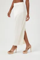 Women's Satin Split-Hem Maxi Skirt in Ivory Large