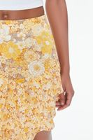 Women's Floral Print High-Low Skirt in Mustard, XL