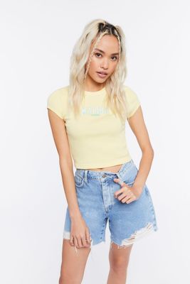 Women's Malibu Graphic Cropped T-Shirt in Yellow Large