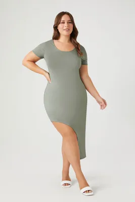 Women's Asymmetrical Midi T-Shirt Dress Light Olive,